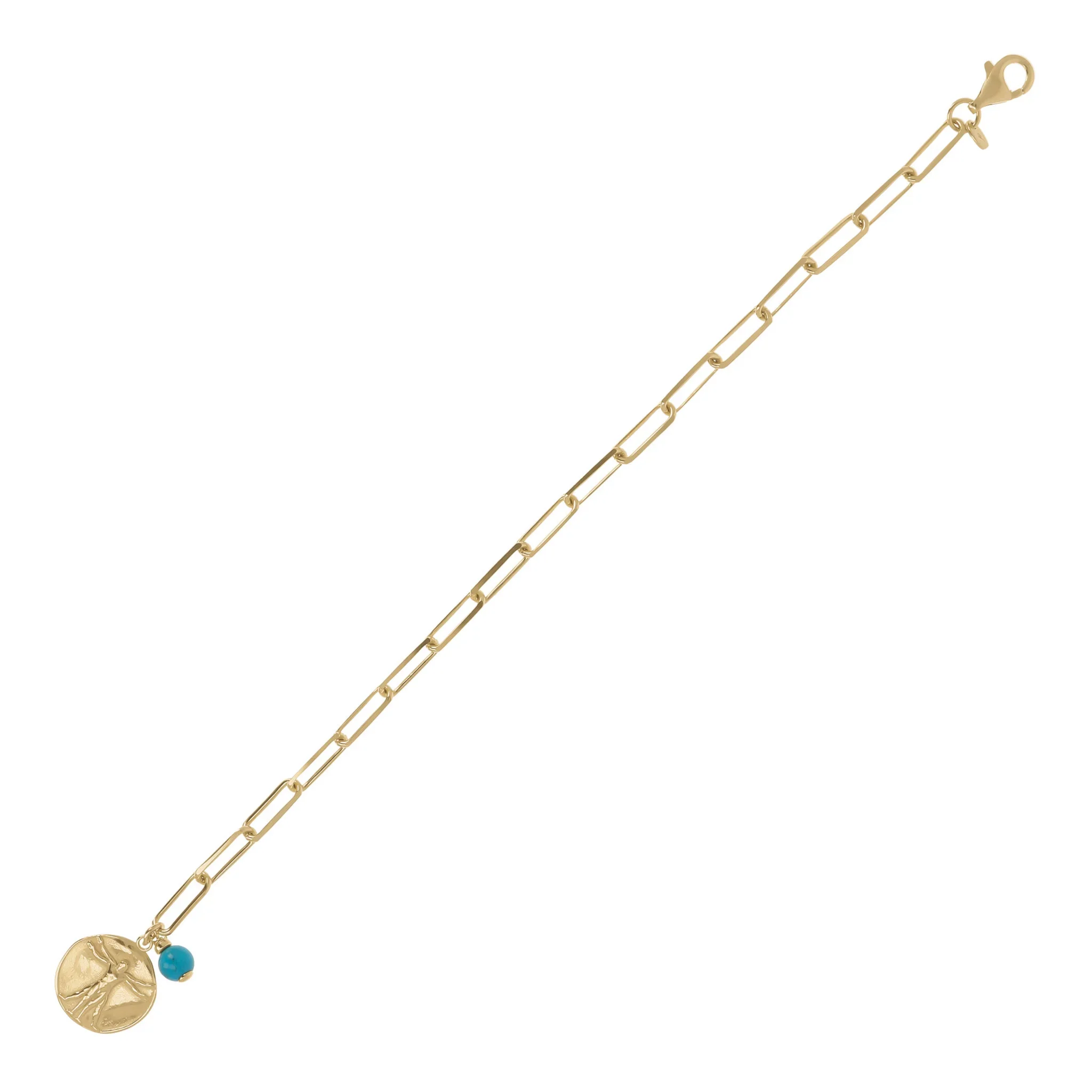 Bracciale Catena Forzatina Allungata con Ciondoli Moneta e Pietra Naturale Turchese - Image 3