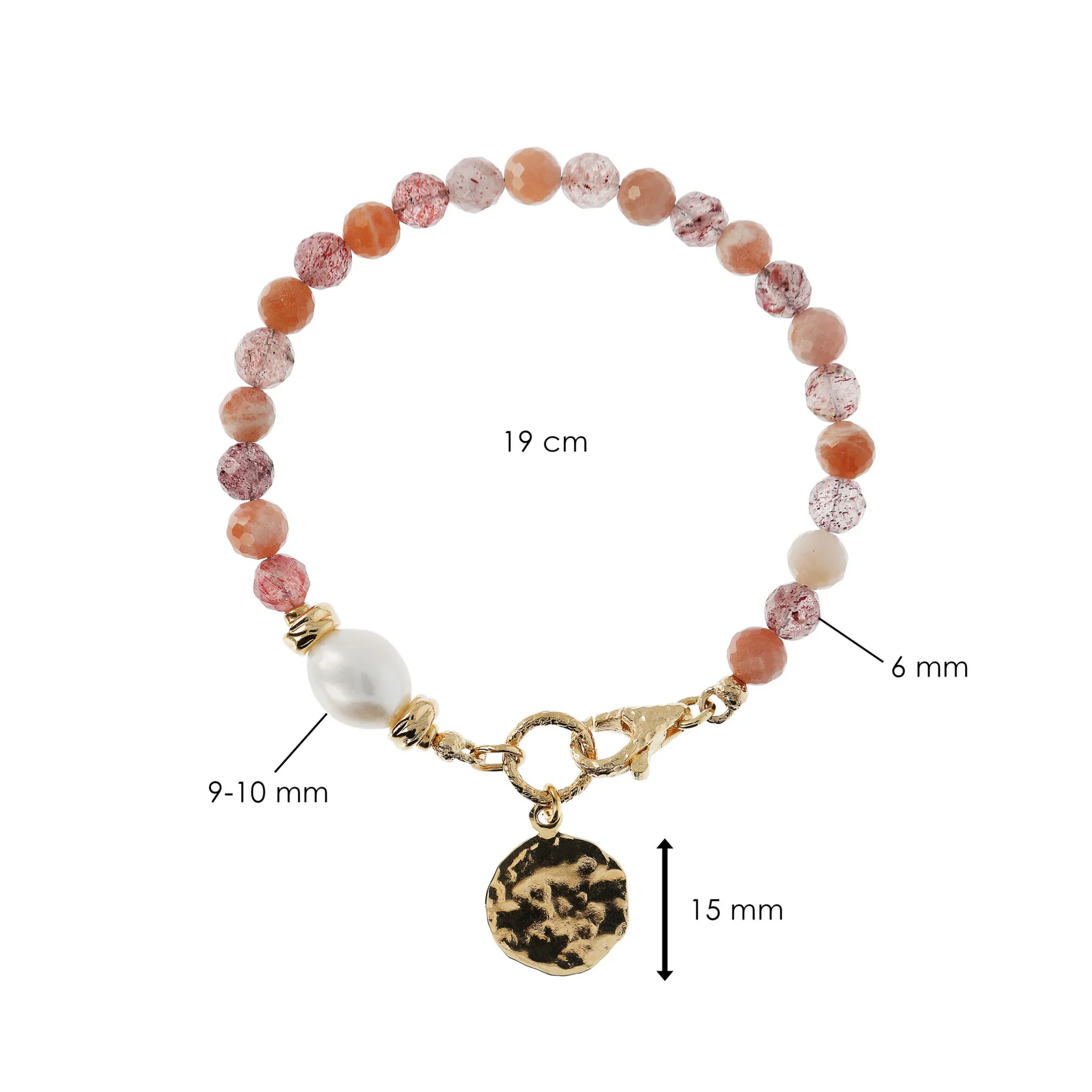 Bracciale con Pietre Naturali Pendente Martellato e Perla Barocca Bianca d'Acqua Dolce Ø 9/10 mm - Image 10