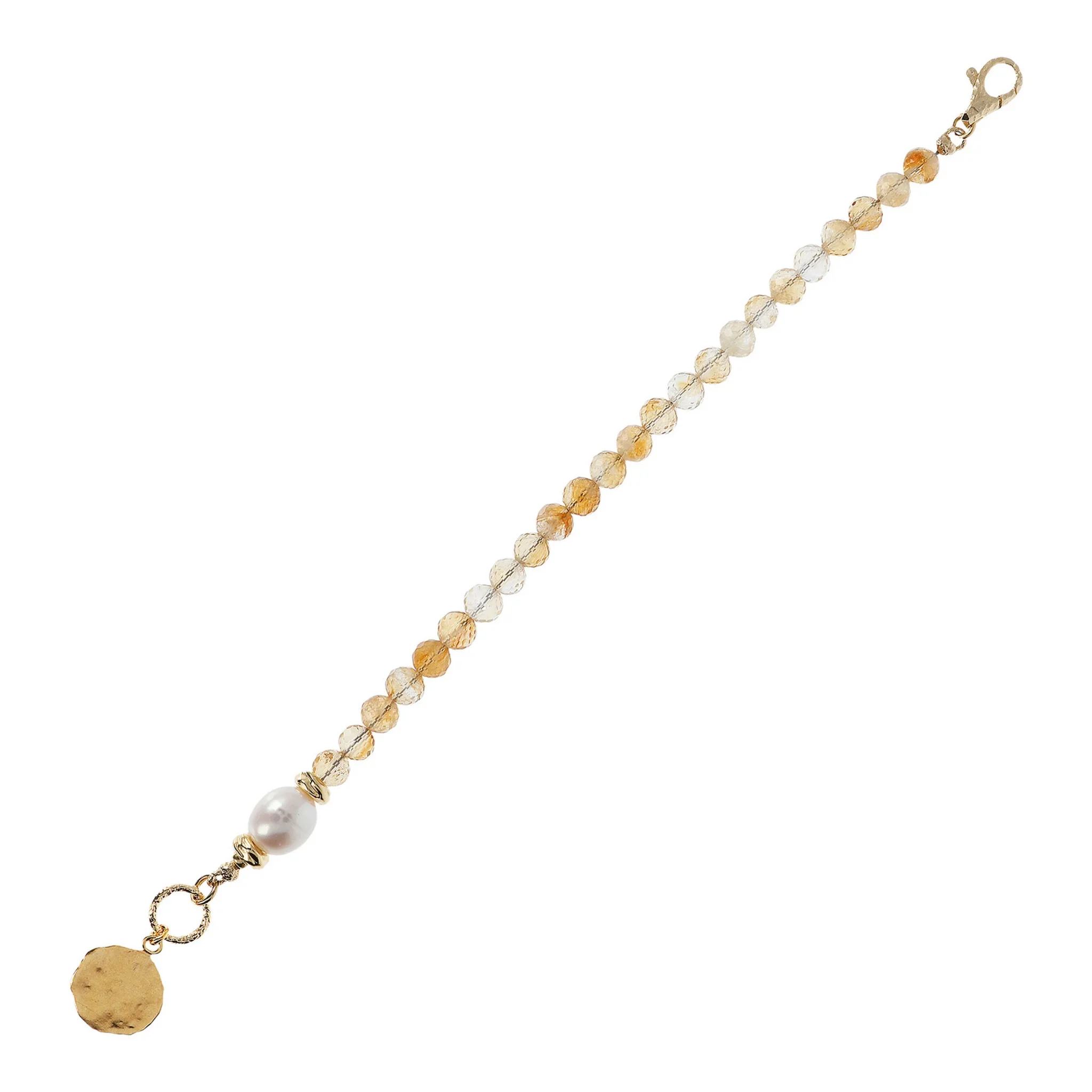 Bracciale con Pietre Naturali Pendente Martellato e Perla Barocca Bianca d'Acqua Dolce Ø 9/10 mm - Image 3