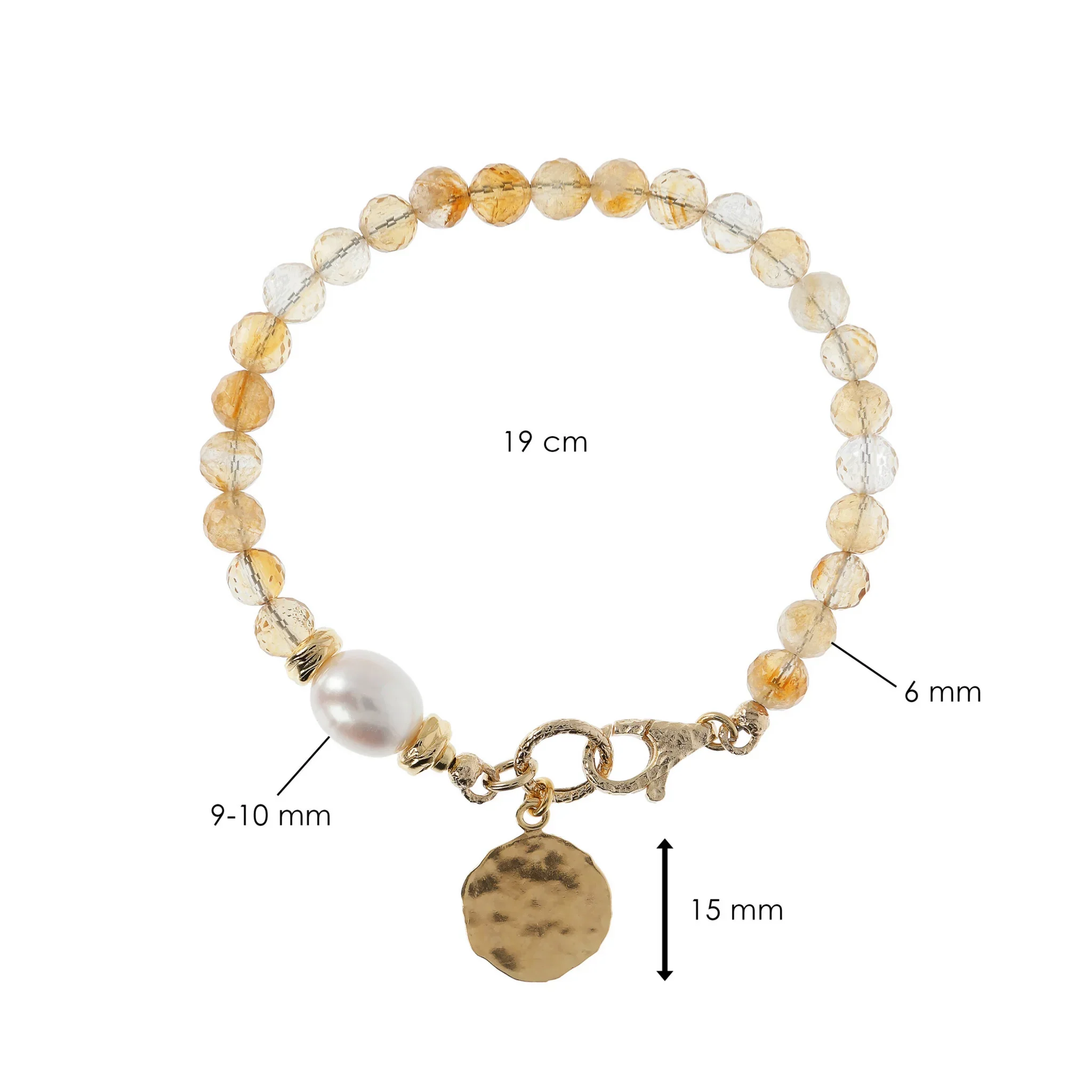 Bracciale con Pietre Naturali Pendente Martellato e Perla Barocca Bianca d'Acqua Dolce Ø 9/10 mm - Image 4