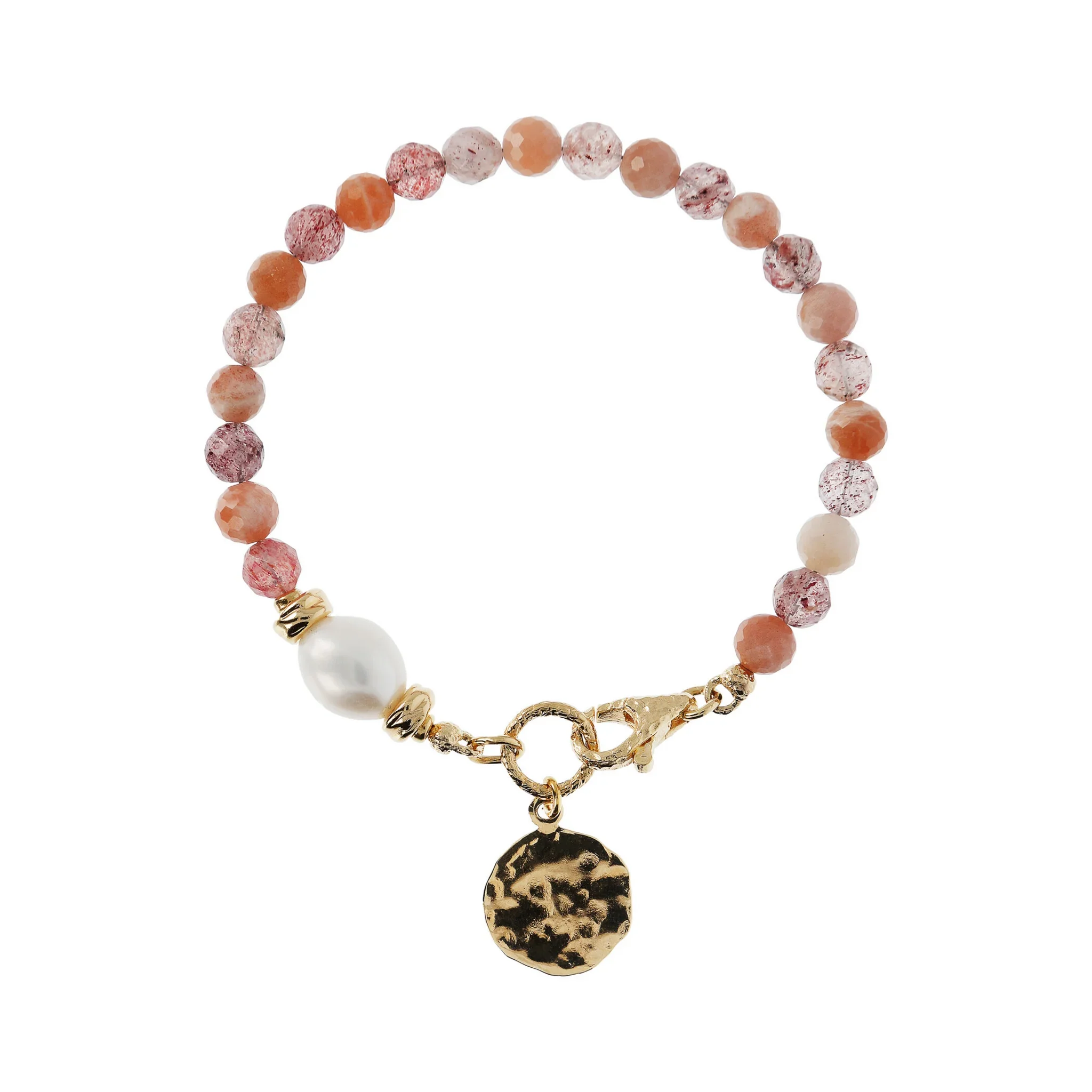 Bracciale con Pietre Naturali Pendente Martellato e Perla Barocca Bianca d'Acqua Dolce Ø 9/10 mm - Image 7