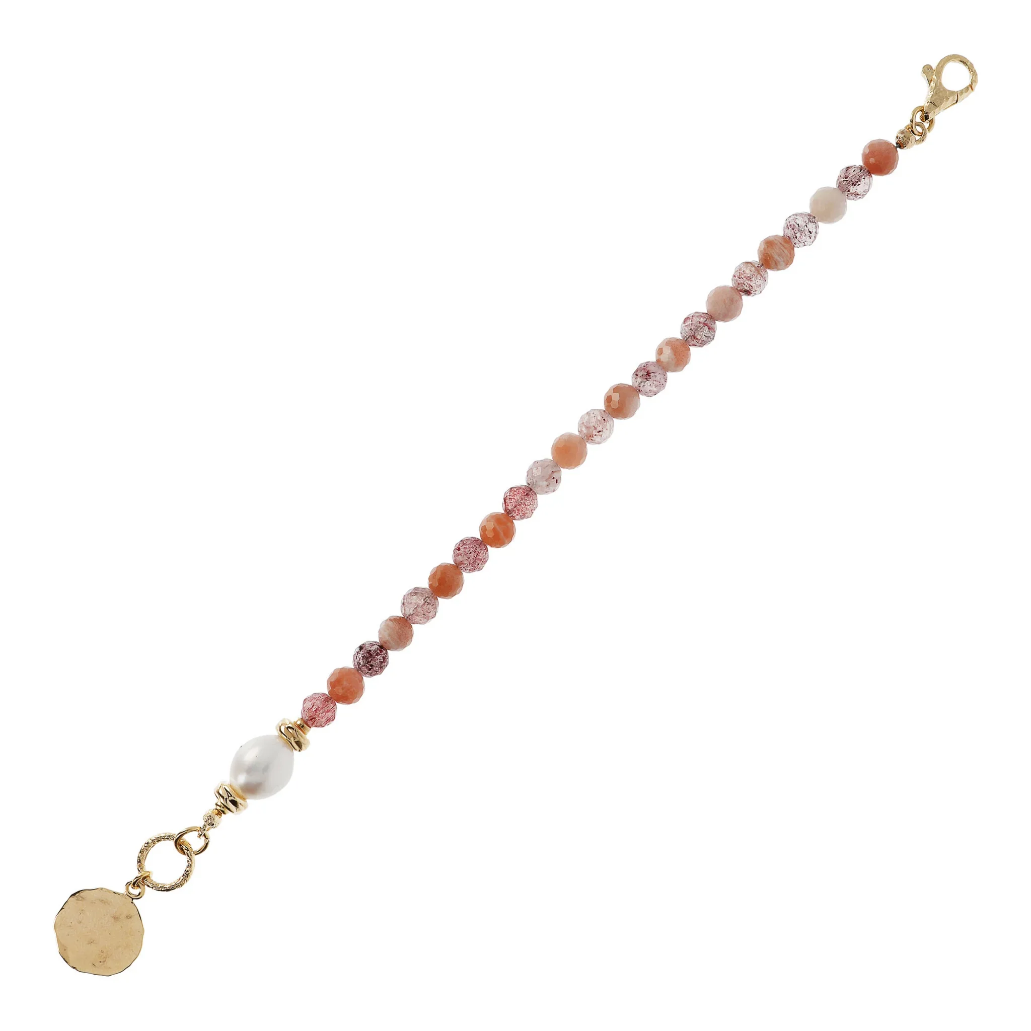 Bracciale con Pietre Naturali Pendente Martellato e Perla Barocca Bianca d'Acqua Dolce Ø 9/10 mm - Image 9