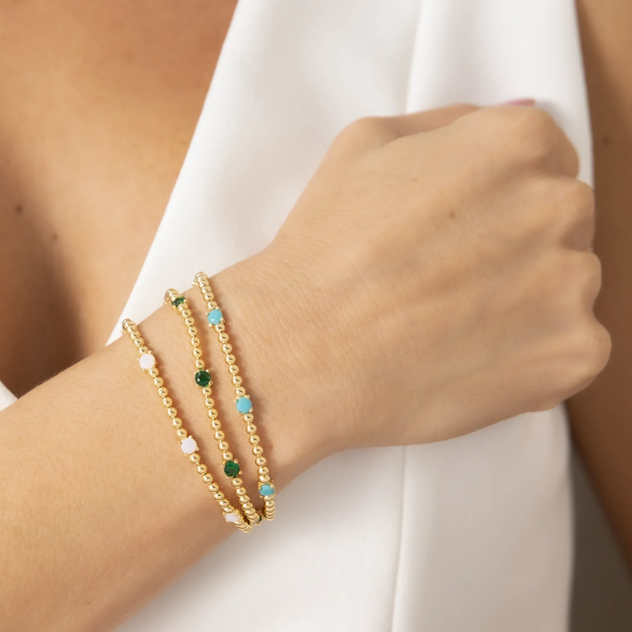 Bracciale in Argento 925 Placcato Oro Giallo 18kt con Piccole Sfere e Punti Luce in Cubic Zirconia - Image 9