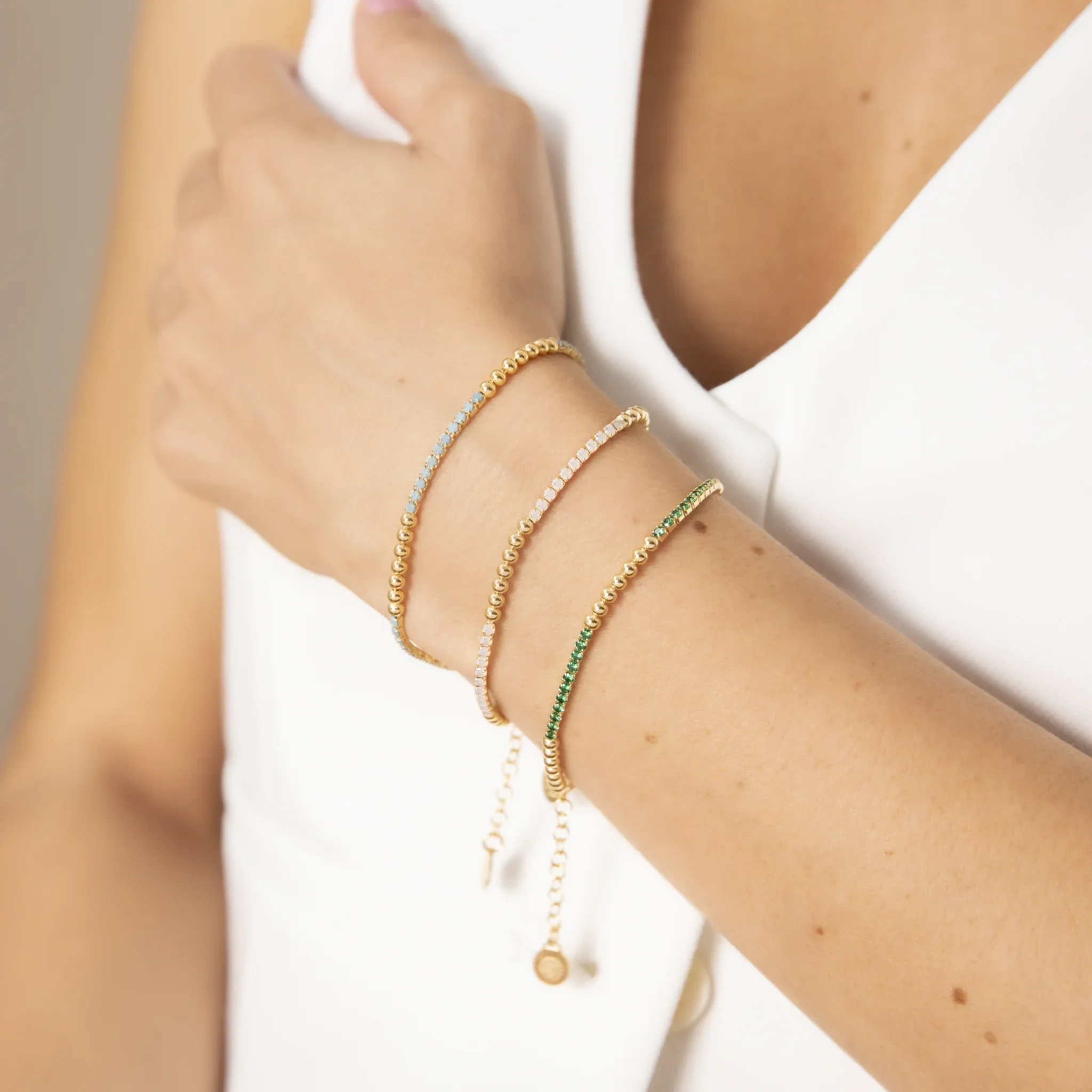 Bracciale Tennis Misto in Argento 925 Placcato Oro Giallo 18kt con Piccole Sfere e Cubic Zirconia - Image 9