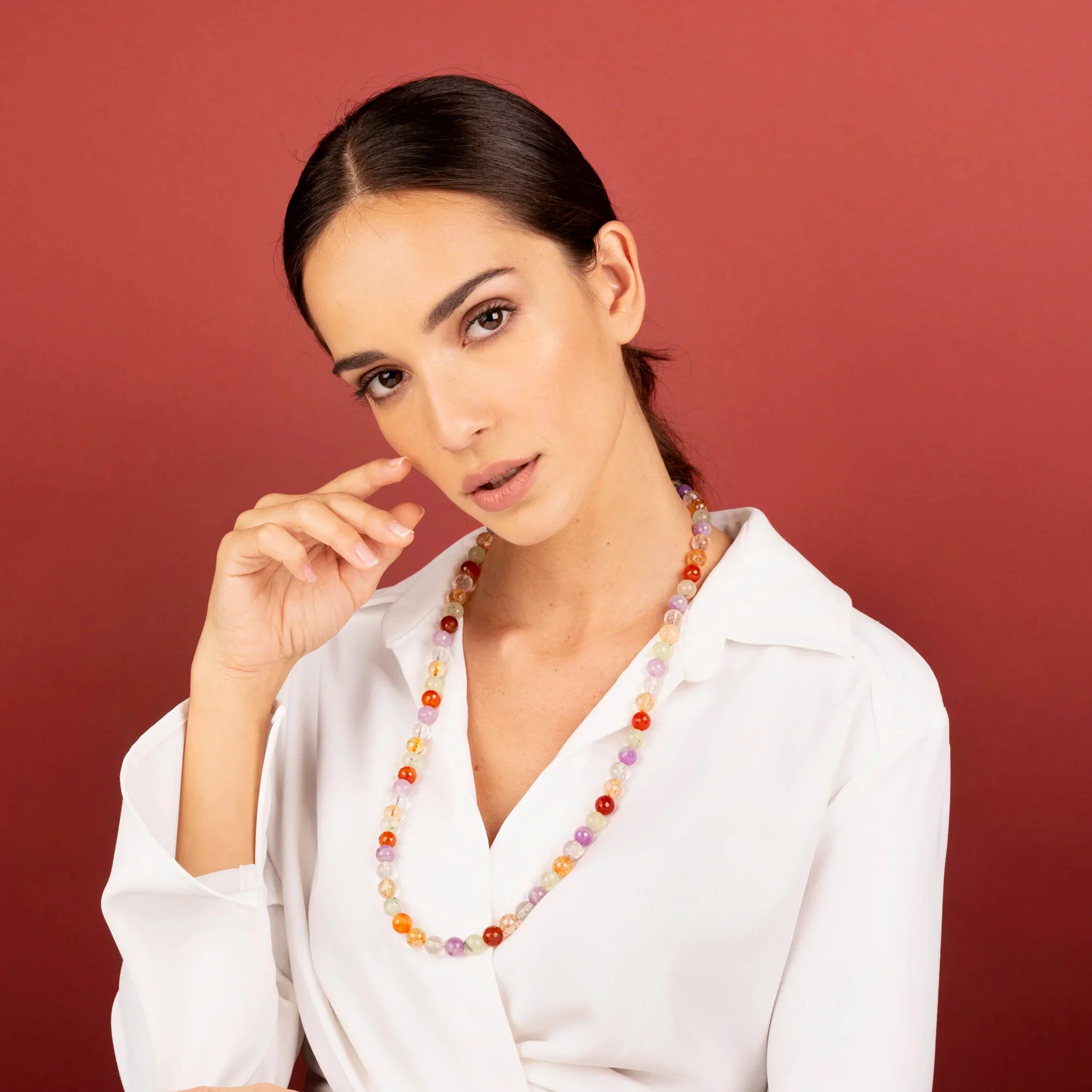 Collana in Argento 925 Placcata Oro Giallo 18kt con Pietra Naturale Quarzo Multicolore - Image 2