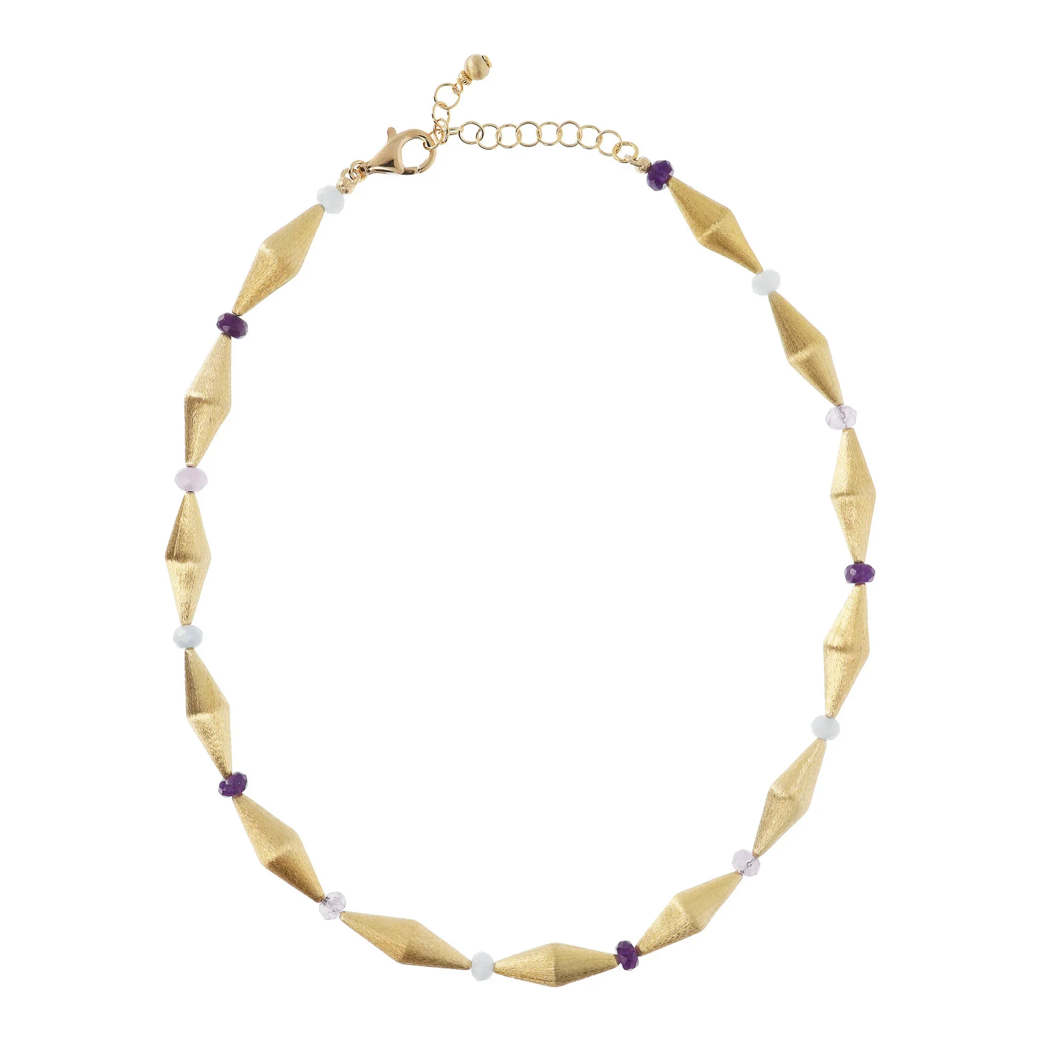 Collana Girocollo con Elementi Rombo Satinati e Pietre Naturali - Image 3