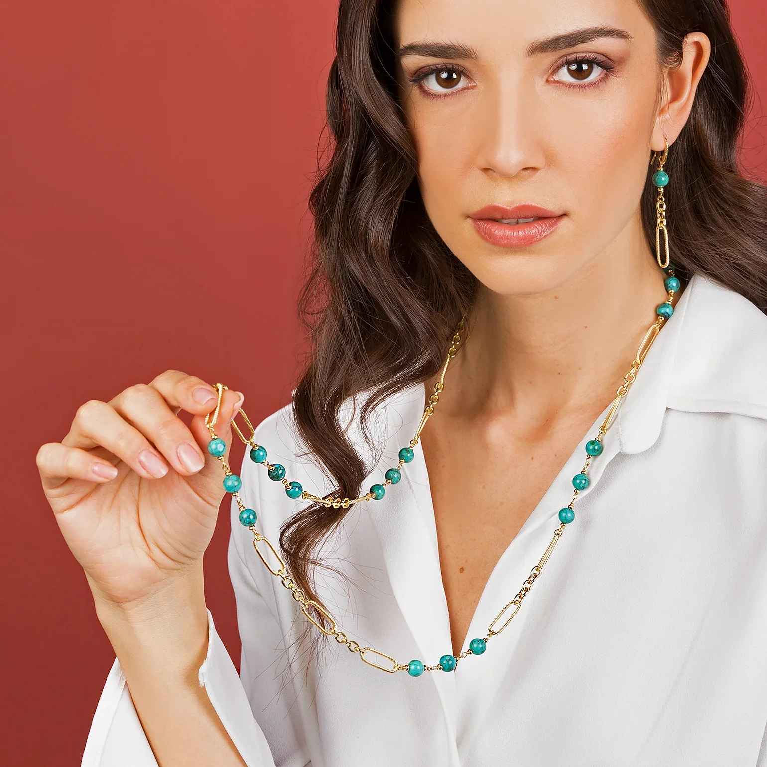 Collana Lunga a Maglie Alternate con Pietre Naturali - Image 8