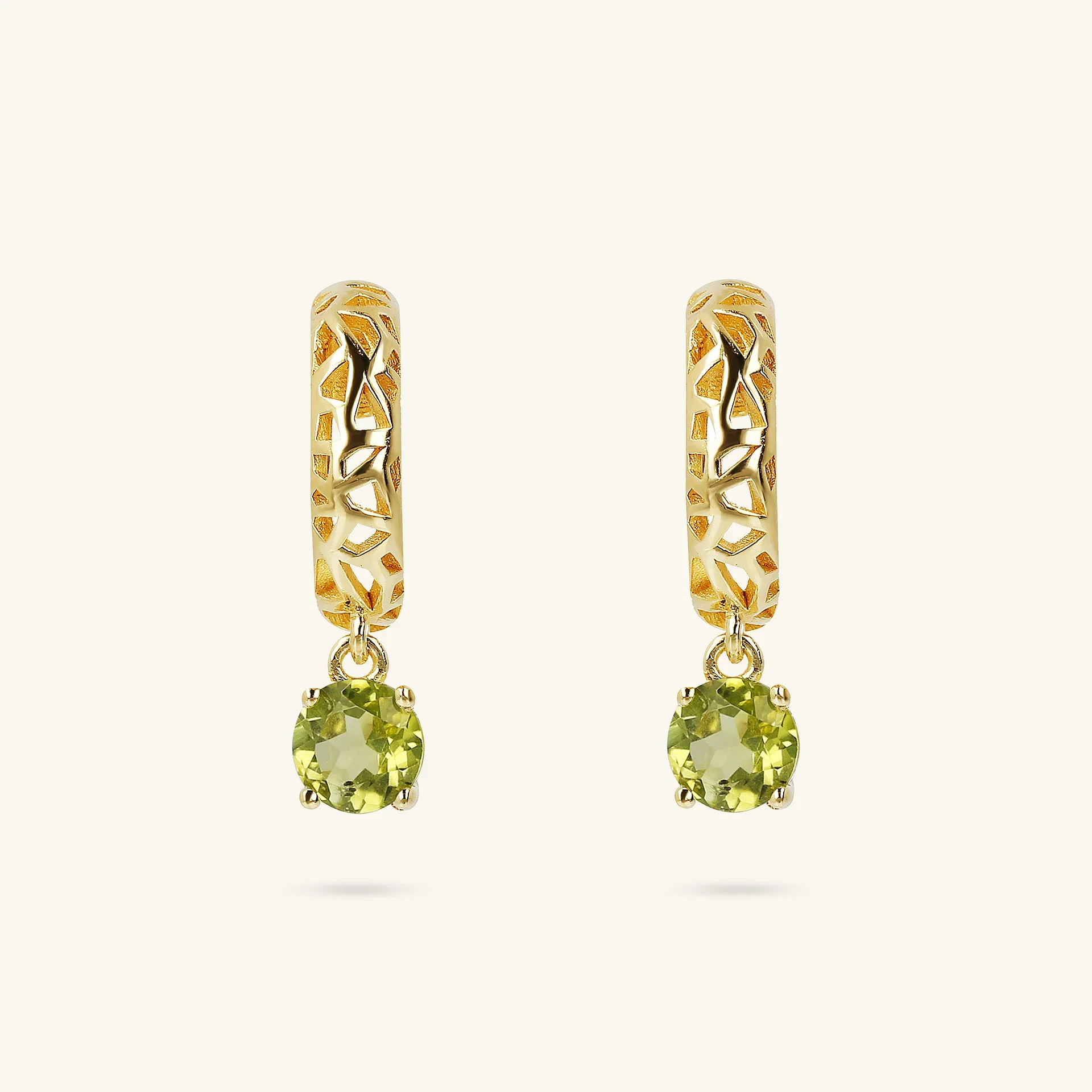 Orecchini Pendenti Traforati in Argento 925 Placcati Oro Giallo 18kt con Pietra Naturale