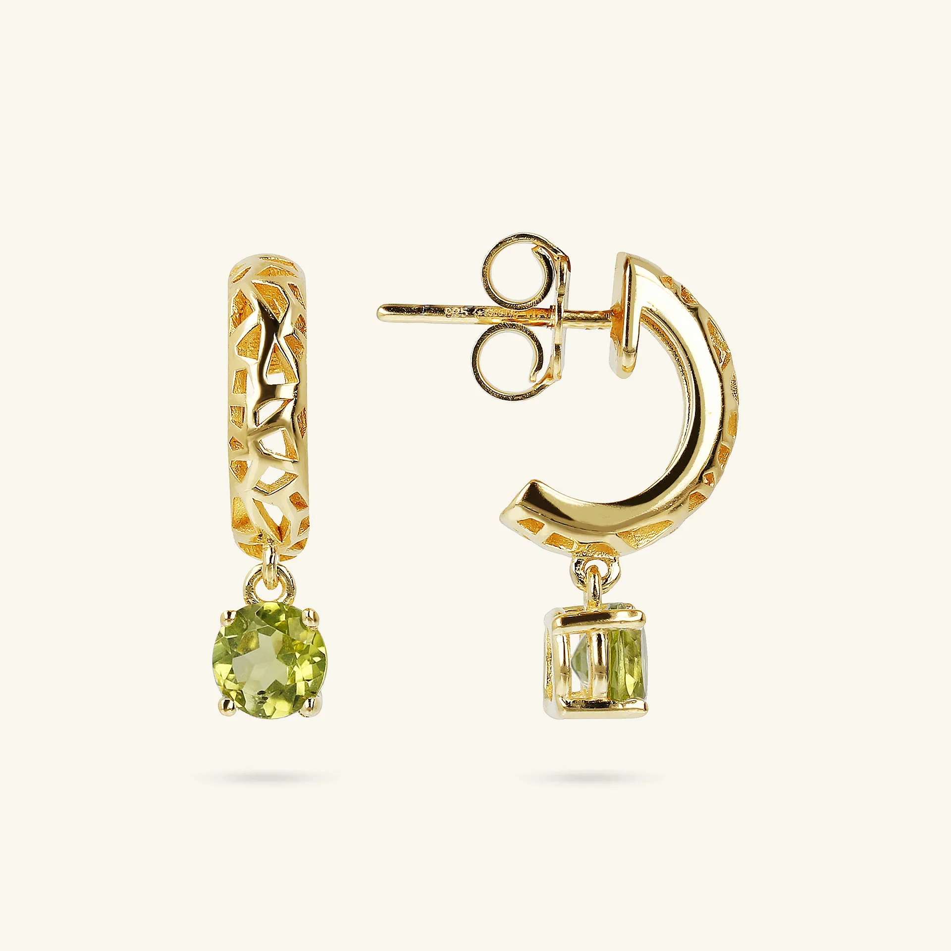 Orecchini Pendenti Traforati in Argento 925 Placcati Oro Giallo 18kt con Pietra Naturale - Image 3