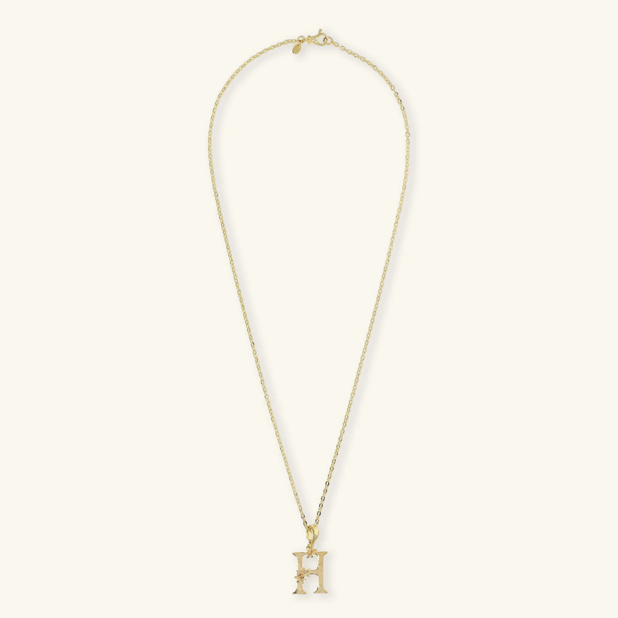 Set Collana Diamantata e Ciondolo Iniziale Martellato con Fiore - Image 3